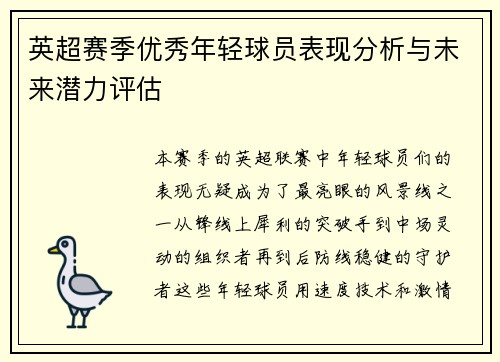 英超赛季优秀年轻球员表现分析与未来潜力评估